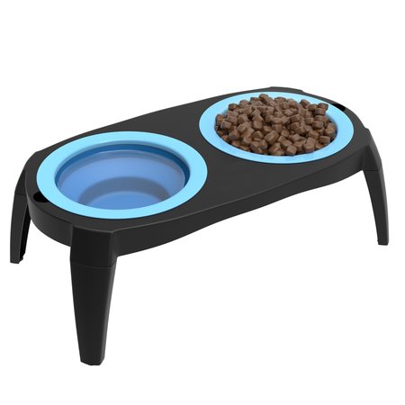 PET ADOBE Elevated Pet Bowls with Non-Slip Stand for Food and Water | Dogs / Cats (16-ounce Each, Blue) 888442ELC